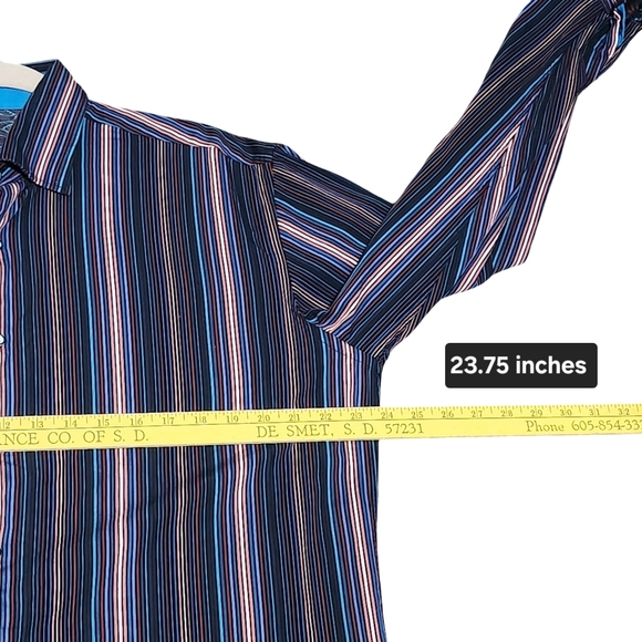VISCONTI Shirt Mens Large Multicolor Stripe Cotton Contrast Cuffs Modern Western - Picture 9 of 11